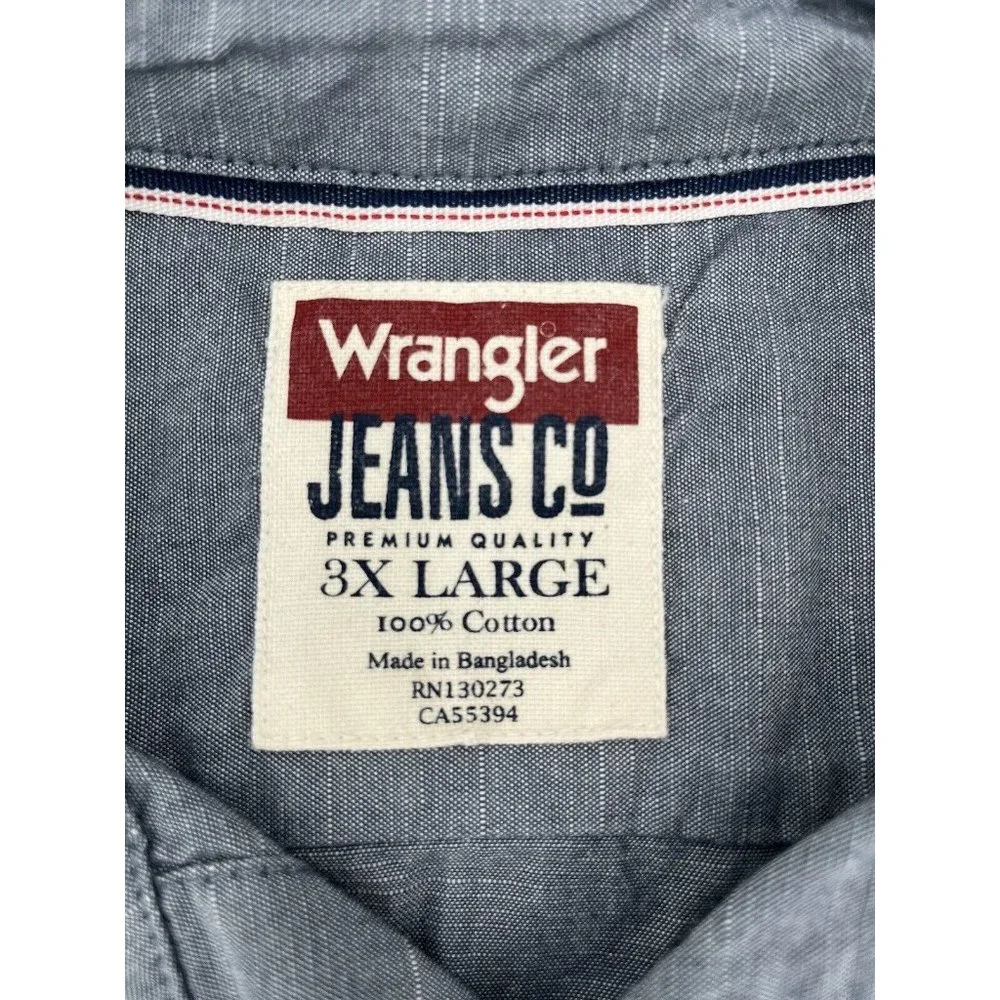 Wrangler‎ Button Up Shirt Long Sleeve Cotton Vintage Wash Men's 3XL